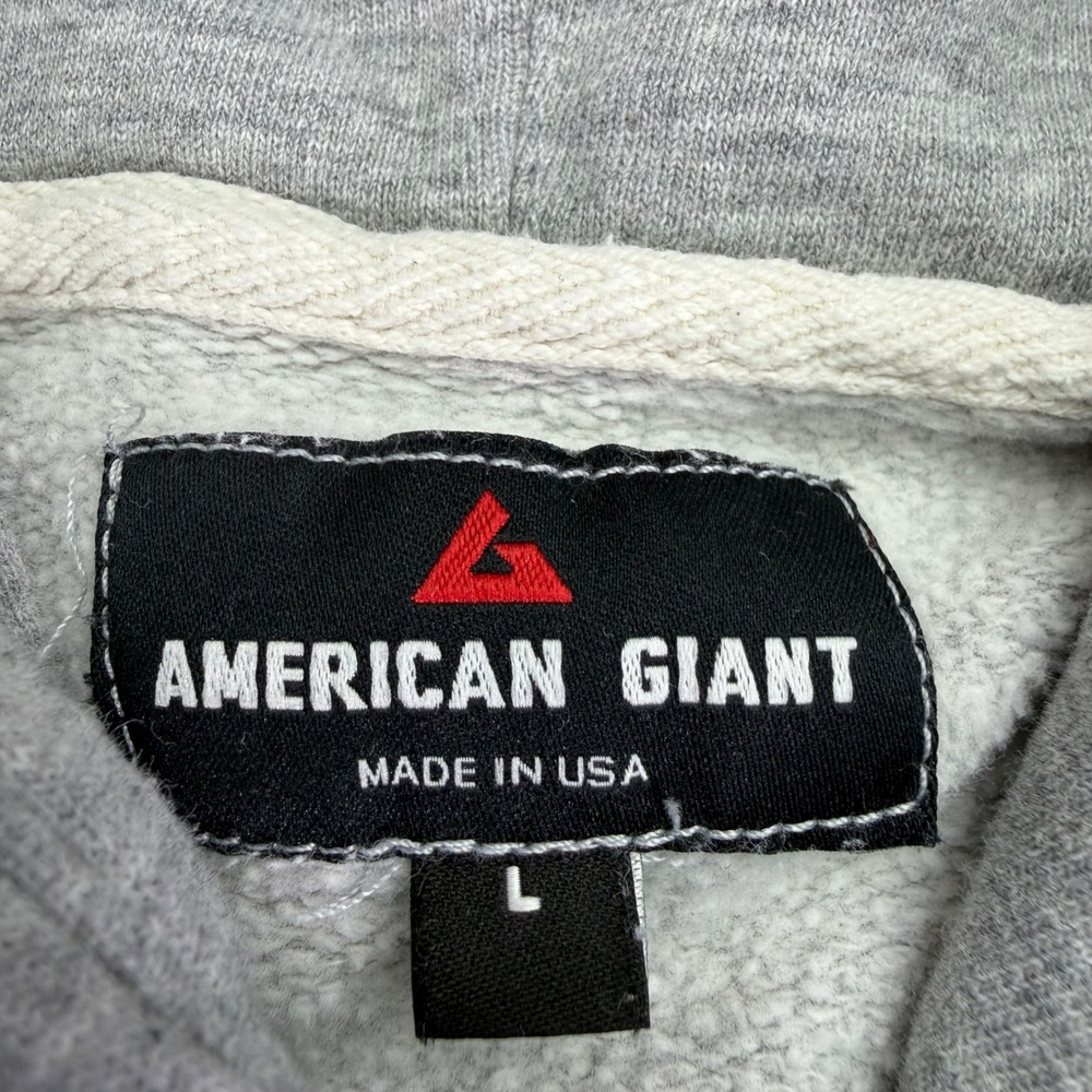 American Giant Hoodie Mens Large Grey Classic‎ Pullover Smiley Face Patch USA - Picture 2 of 14